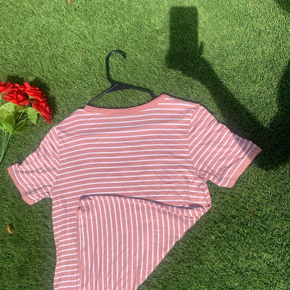 Salmon Pink and White Stripped Shirt